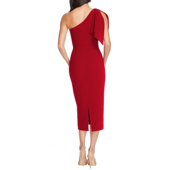 Dress The Population NWT Tiffany One Shoulder Midi Dress Size XXS Red Bow Detail - Picture 9 of 11